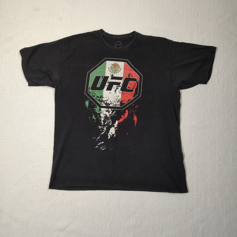 UFC Shirt Mens XL Black Mexico Flag Octagon Graphic Cotton MMA Fighting Tee